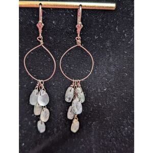 Vintage Aqua Teardrop Briolette Dangle Wire Lever Back Earrings